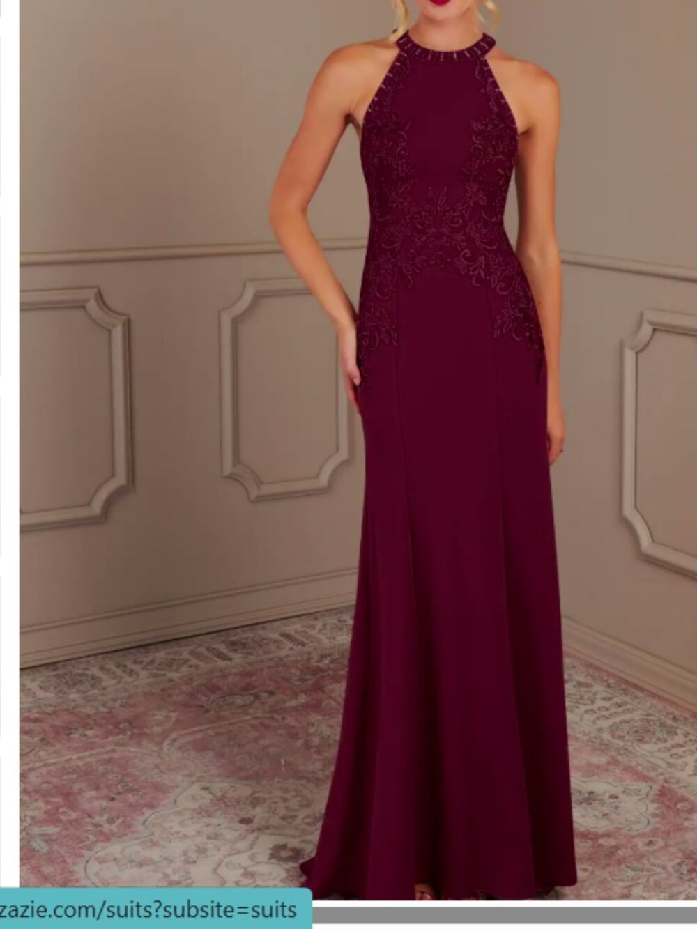 Azazie Tyra  Cabernet Mermaid Halter Lace Stretch Crepe dress